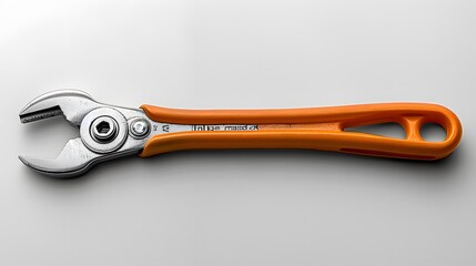 Fototapeta premium 7. A minimalist image with a white background featuring a single orange crimping tool, positioned in the center