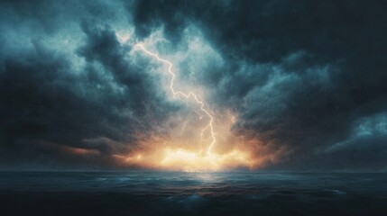 Fototapeta premium A fierce storm unleashes powerful lightning over dark ocean waters during twilight