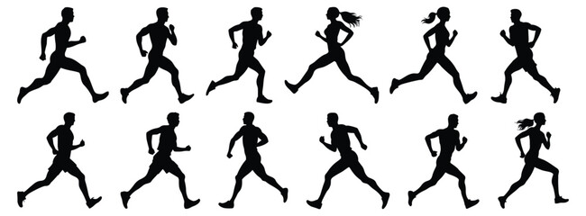 Runner silhouettes set, pack of vector silhouette design, isolated background