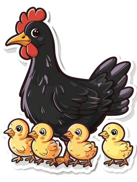 recommend clip art: Cartoon hen with chicks sticker.