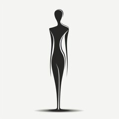 Abstract black silhouette of a woman standing on a white background.