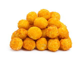 fried corn meatballs with cheese isolated on white background