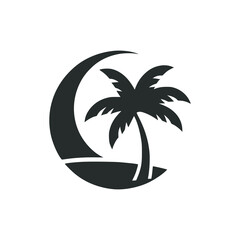 palm tree and moon tropical logo vector illustration template design