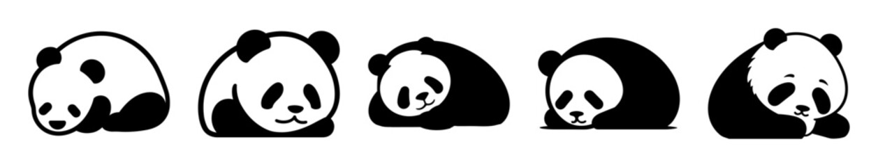 Panda silhouette set vector design big pack of illustration and icon