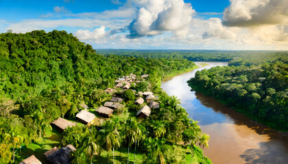 Village by a tropical river