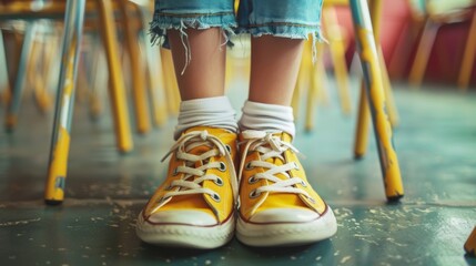 close up view of women's sneakers with a blurred background