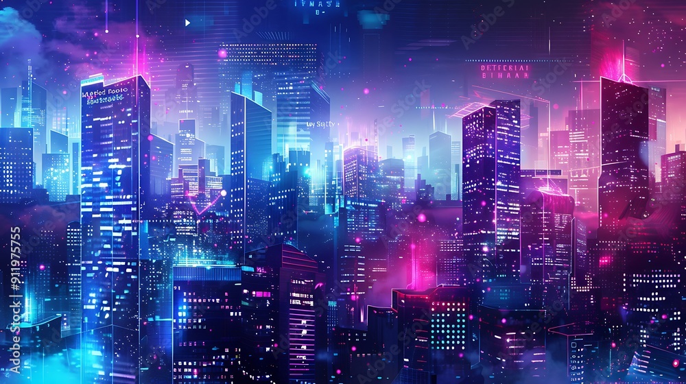 Wall mural cyberpunk cityscape with neon lights