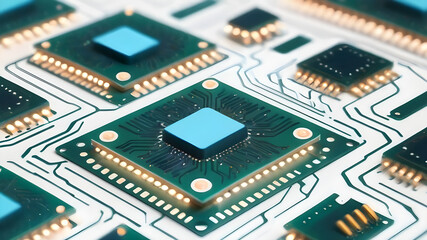 Seamless electronic circuit board on white background. semiconductor