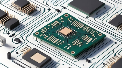 Seamless electronic circuit board on white background. Integrated Circuit
