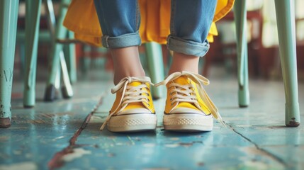 close up view of women's sneakers with a blurred background