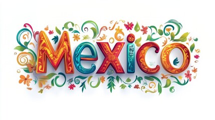 A colorful text Mexico day design on white background. Mexico, officially the United Mexican States, A country in the southern portion of North America.