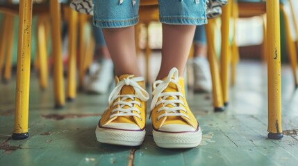 close up view of women's sneakers with a blurred background