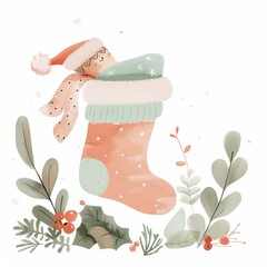 a Christmas Stocking clipart, watercolor clipart, isolated on white background