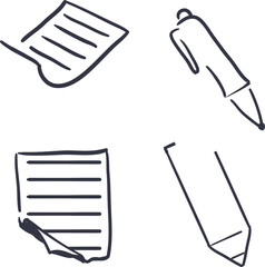 The icon set contains sheets or documents and a pen and pencil.