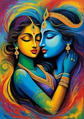 Radha krishna modern art painting symbol of love