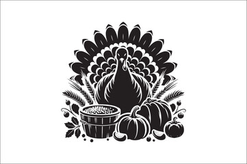 Turkey bird Silhouette. Wild turkey silhouette with white background. Turkey icons Vector.