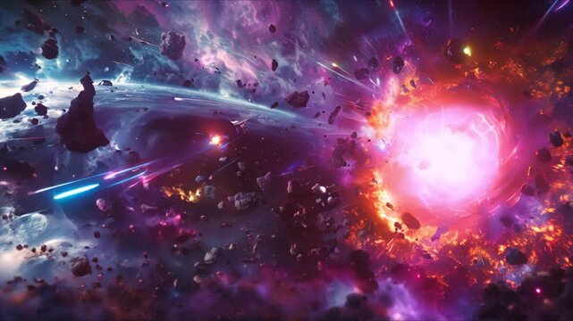 A chaotic explosion unfolds in the vast expanse of space