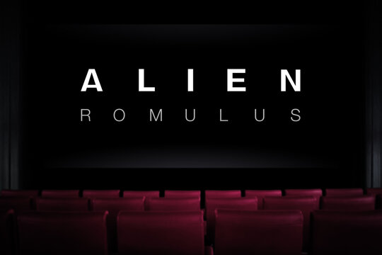 Alien Romulus movie in the cinema. Watching a movie in the cinema.