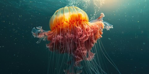 Obraz premium Underwater view of a lion s mane jellyfish