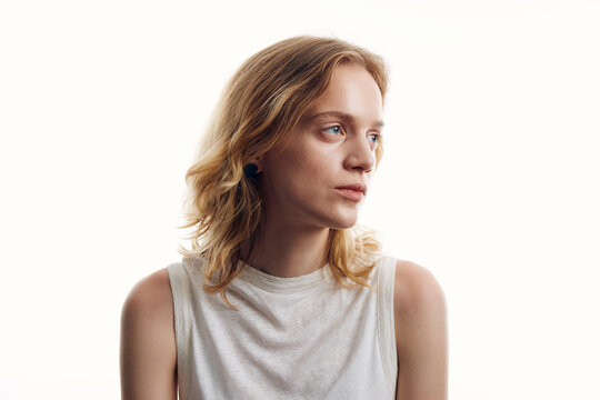 Portrait of a woman in sleeveless t-shirt