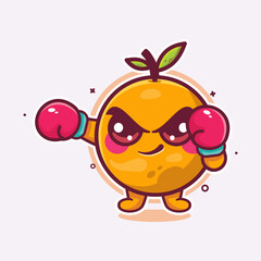 kawaii orange fruit character mascot playing boxing sport isolated cartoon in flat design