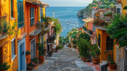 Colorful Italian Village Overlooking the Sea