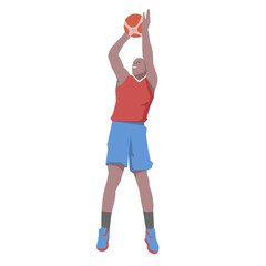 Flat design concept with sportsman playing basketball. Vector illustration isolated on white background