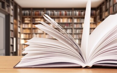 book open pages on the shelf in library
