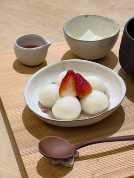 Shiratama Dango with strawberries