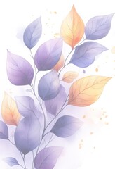 水彩の紫と金の葉 白背景