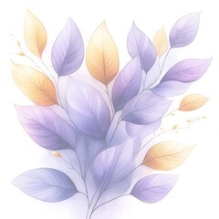 水彩の紫と金の葉 白背景