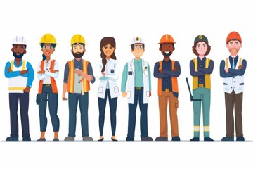 Diverse professions, united for Labor Day, workers of different fields, flat design illustration