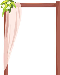 Wooden wedding arch decorated with flowers and flowing fabric for beautiful ceremony