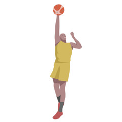 Flat design concept with sportsman playing basketball. Vector illustration isolated on white background