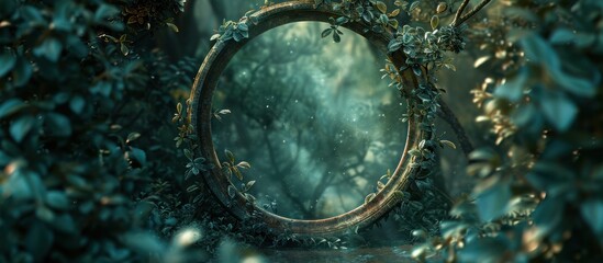 Obraz premium Enchanted Forest Portal with Lush Greenery and Mystical Atmosphere in a Magical Woodland Setting