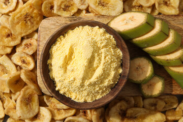 Banana flour, concept of cooking food, tasty banana flour