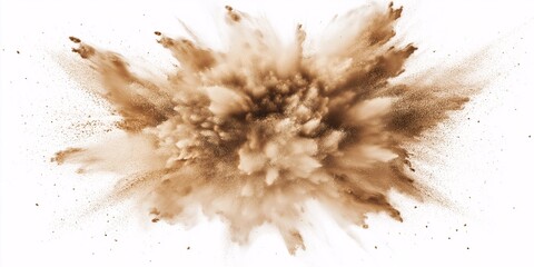 A forceful explosion of tan powder dispersing in a dynamic pattern