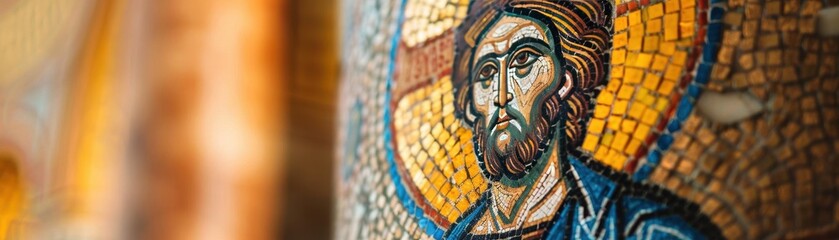 Fototapeta premium Byzantine architecture, mosaic art, close up, early Christian influence, vibrant, manipulation, church interior