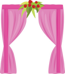 Pink wedding ceremony arch decorated with flowers and fabric for a romantic celebration