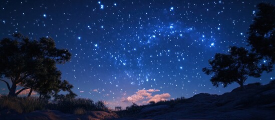 Night Sky with Stars and Trees