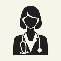 Female Doctor Icon with Stethoscope. Women Nurse logo, medical and health care hospital patient examination vector illustration