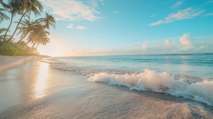 best travel landscape paradise beach tropical island background beautiful palm trees closeup sea waves sunshine blue sky clouds luxury travel summer vacation website design zen inspire wallpaper