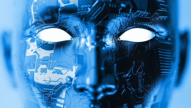 Cybernetic Humanoid Face with Circuits