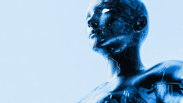 Abstract Digital Human Face. AI Concept of Big Data or Cyber Security