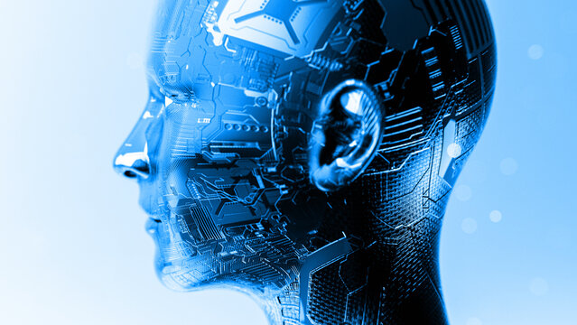 AI Human Concept - Digital Face Profile