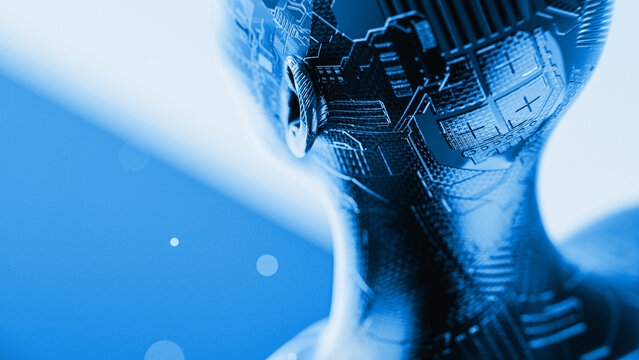 Behind of Digital Human with Futuristic AI Pattern