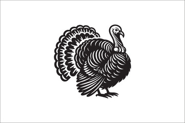 Turkey bird vector Silhouette. Turkey Animal black and white on a White Background. Turkey icons Vector.
Wild turkey silhouette with white background.