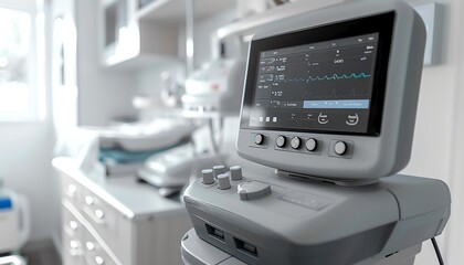 Highquality image of ultrasound apparatus in gray and white, zoomed in on the convex sensor