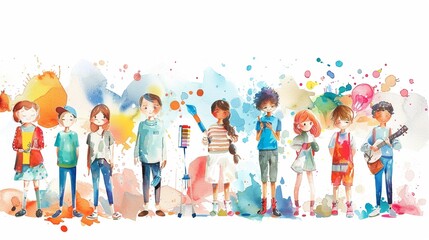 Fototapeta premium Content Marketing Characters Characters for content marketing services,Clipart, watercolor illustration, Perfect for nursery art The style is hand drawn, white background