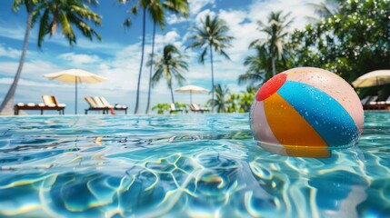 Obraz premium beach ball in the middle of a pool with sunny bottom